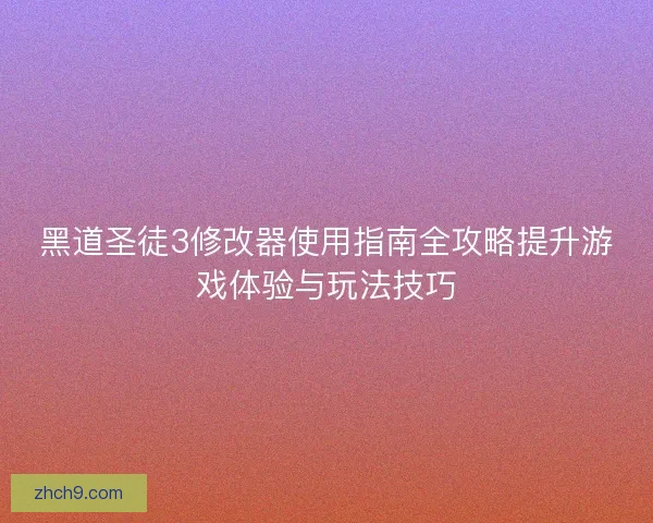黑道圣徒3修改器使用指南全攻略提升游戏体验与玩法技巧